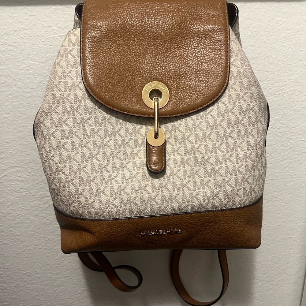 Michael Kors Tan and Cream Signature Backpack